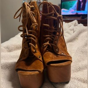 Freebird by Jeffrey Campbell cognac suede tie up boots. Size 6.5